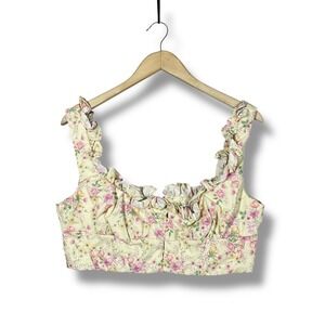 House of CB London Floral Corset Top Womens L Plus Yellow Zip Up Cottagecore